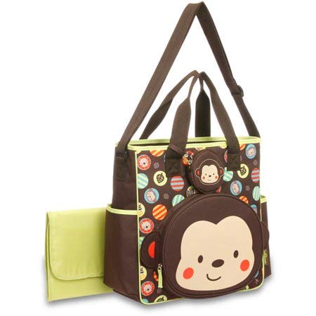 Baby Boom Diaper Tote Diaper Bag with Changing Pad, (Monkey Print + Handi Wipes)