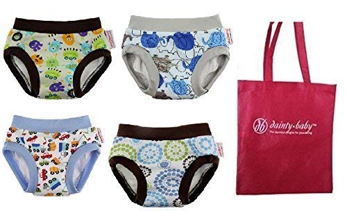 Blueberry Training Pants, 4 Pack with Dainty Baby Reusable Bag (Boys), Medium