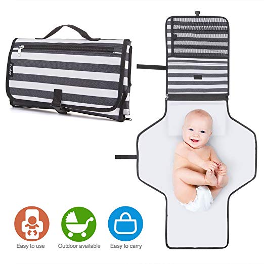 Portable Changing Pad by Fasipy - US Safety Standard Wipeable Baby Changing Station w/ 3 Pockets, Foldable Diaper Mat for Travel & Home, Include Pillow