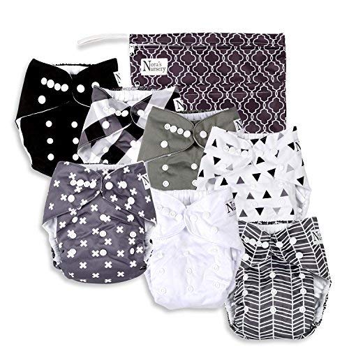 Unisex Baby Cloth Pocket Diapers 7 Pack, 7 Bamboo Inserts, 1 Wet Bag by Nora's Nursery