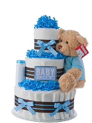 Diaper Cake - Darling Boy Theme Handmade By Lil Baby Cakes - Baby Boy Gift - Makes a Great Baby Shower Centerpiece