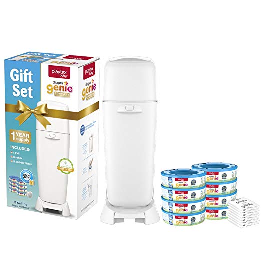 Playtex Diaper Genie Baby Registry Gift Set with 1 Diaper Genie Complete Diaper Pail, 8 Diaper Genie Refills and 8 Diaper Genie Carbon Filters for Odor Control