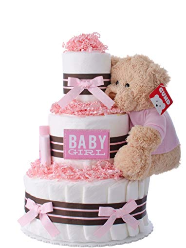 Diaper Cake - Darling Girl Theme Handmade By Lil Baby Cakes - Baby Girl Gift - Makes a Great Baby Shower Centerpiece