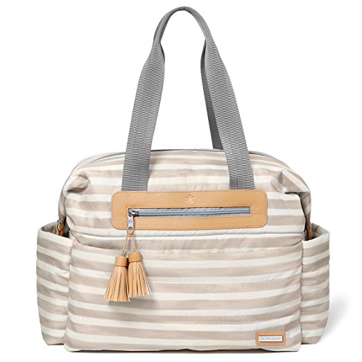 Skip Hop Messenger Diaper Bag with Matching Changing Pad, Riverside Ultra Light, Oyster Stripe