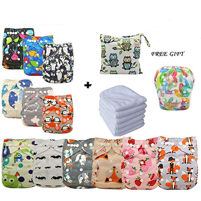 Ohbabyka Reusable Pocket Cloth Diapers Washable Adjustable One Size for Baby Boys/Girls + 3/4 Inserts