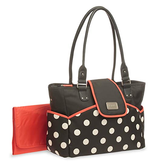 Carter's Dot Print Flap Tote Diaper Bag, Black, White, Red