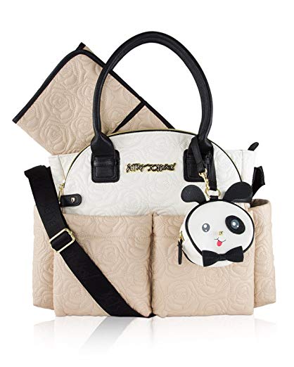 Betsey Johnson 3pc Downtown Rose Quilt Multi-Function Diaper Tote Bag with Changing Mat - Sand