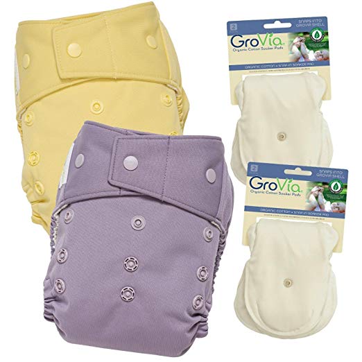 GroVia Experience Package: 2 Shells + 4 Organic Cotton Soaker Pads (Haze + Chiffon Snap)