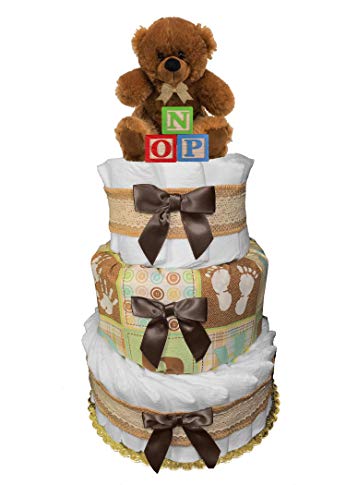 Gender Neutral Diaper Cake - Baby Shower 3-Tier Centerpiece - Newborn Gift