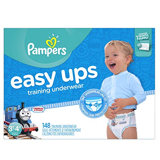 Pampers Easy Ups Training Pants Pull On Disposable Diapers for Boys Size 5 (3T-4T), 148 Count, ONE MONTH SUPPLY