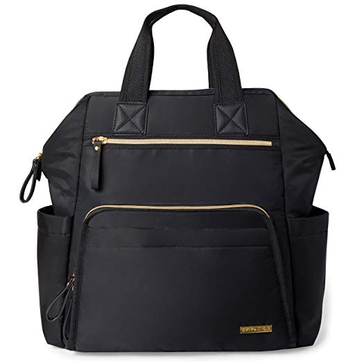 Diaper Bag Backpack, Mainframe Large Capacity Wide Open Structure, Black with Gold Trim, 14.25