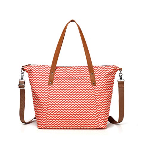 CheekyTummy Baby Diaper Changing Bag - Best Designer Tote Handbag (Orange Chevron)