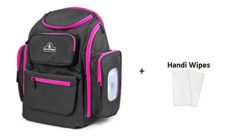 Primo Passi Baby Diaper Bag Travel Backpack with Insulated Pockets, Wipes Case, Changing Pad, and Stroller Straps - (Pink + Handi Wipes)