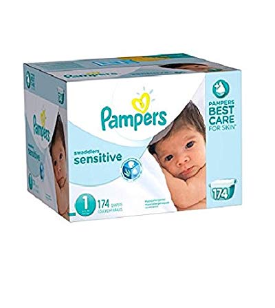 Pampers Swaddlers Sensitive Diapers, Economy Pack Plus, Size 1, 174 Count