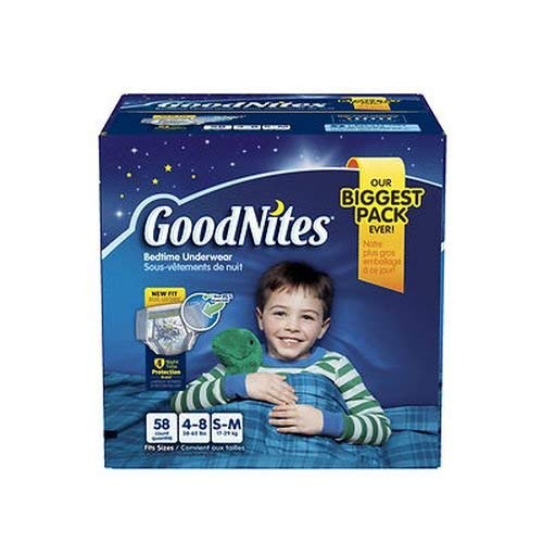 Goodnites Bedtime Underwear Boys Size 4 to 8 S-M Bed Wetting 58ct