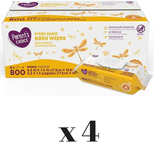 Parent's Choice Fresh Scent Baby Wipes, 800 Counts (8 Packs of 100) (4 Box)