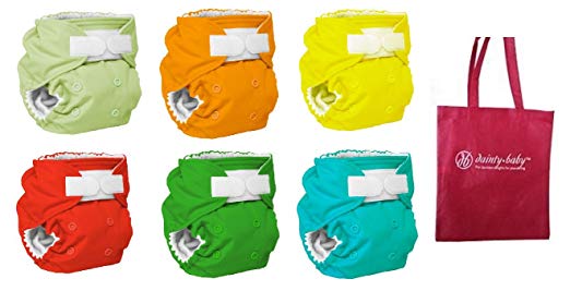 Rumparooz One Size Cloth Diaper Covers, 6 pack, Gender Neutral Colors with Reusable Dainty Baby Bag Bundle (Aplix)