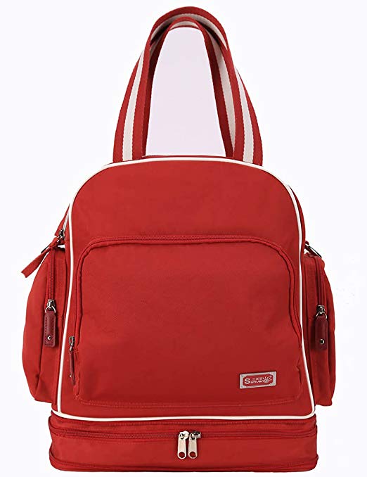 Baby Diaper Bag Backpack Organizer – James Moore New York Unisex Black Shoulder Crossbody Diaper Tote Bag for Moms (Red)