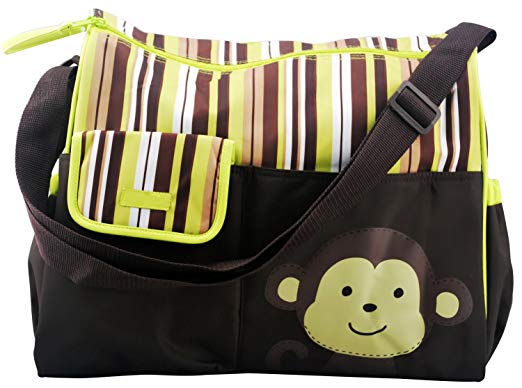 Diaper Tote Bag Green w/ Changing Mat Premium Designer Baby Diapers Bag for Girls Boys Twins, Shower Gifts for Mom Dad