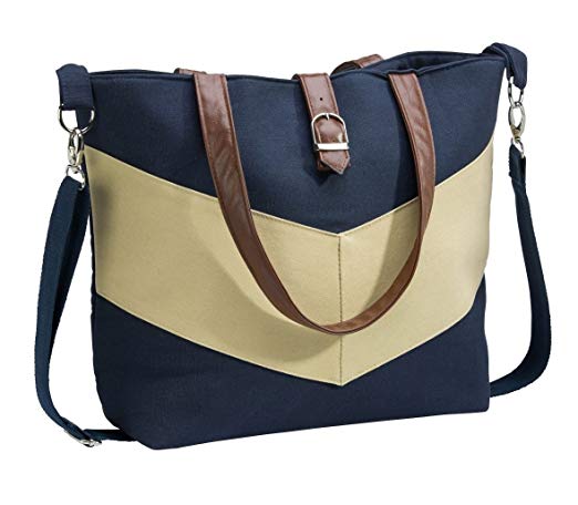 Urban Mom Stylish Navy Tote Diaper Bag - With Matching Change Pad & Zipper Pocket.