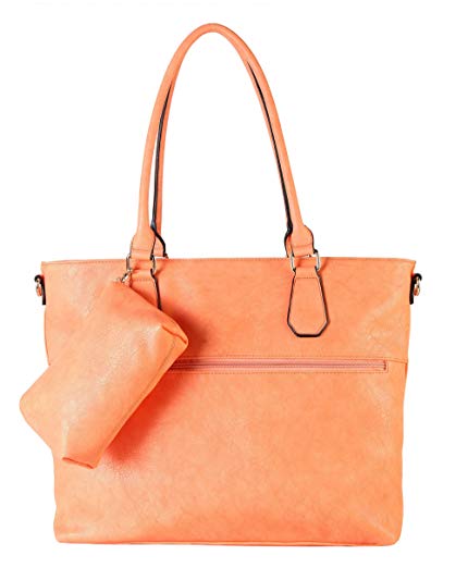 Diophy Diaper Bag PU Leather Weekender Extra Large Tote with Baby Changing Pad, Orange