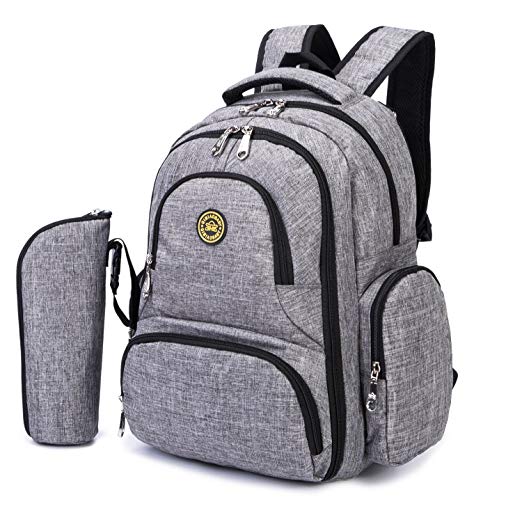 HARFING Waterproof Insulated Diaper Bag Backpack with Changing Pad & Stroller Straps, Large Capacity, Lightweight Travel Baby Gear Nappy Organizer for Mom & Dad,Grey