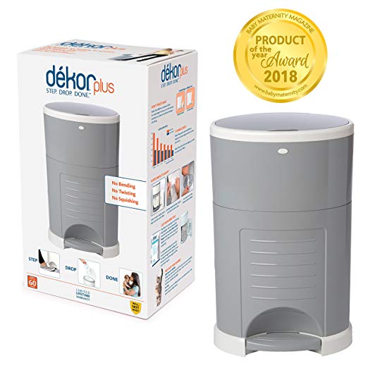 Dekor Plus Hands-Free Diaper Pail | Easiest to Use | Just Step. Drop. Done! | Pail Won’t Absorb Odors/Rust | 20 Second Bag Change | Most Economical Refill System | Great for Cloth Diapers | Gray