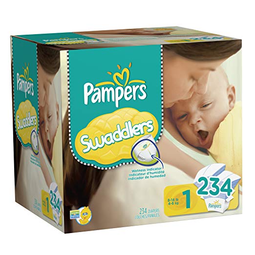 Pampers Swaddlers Disposable Diapers Newborn Size 1 (8-14 lb), 234 Count, ECONOMY PACK PLUS