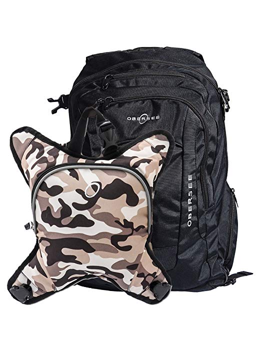 Obersee Bern Diaper Bag Backpack with Detachable Cooler, Black/Camo