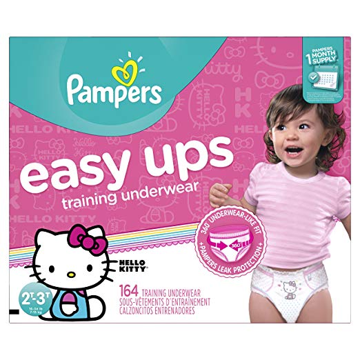 Pampers Easy Ups Training Pants Pull On Disposable Diapers for Girls Size 4 (2T-3T), 164 Count, ONE MONTH SUPPLY