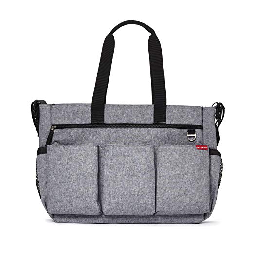 Skip Hop Diaper Bag Tote For Double Strollers With Matching Changing Pad, Duo Signature, Heather Grey